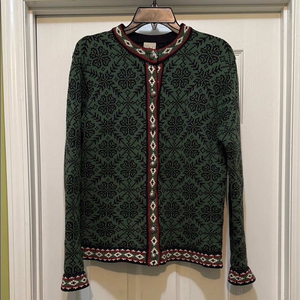 LL Bean - 100% Cotton Fair Isle Cardigan- Silvertone Buttons - size S - Picture 2 of 6